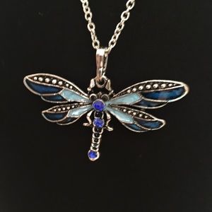 Blue dragonfly pendant with crystals